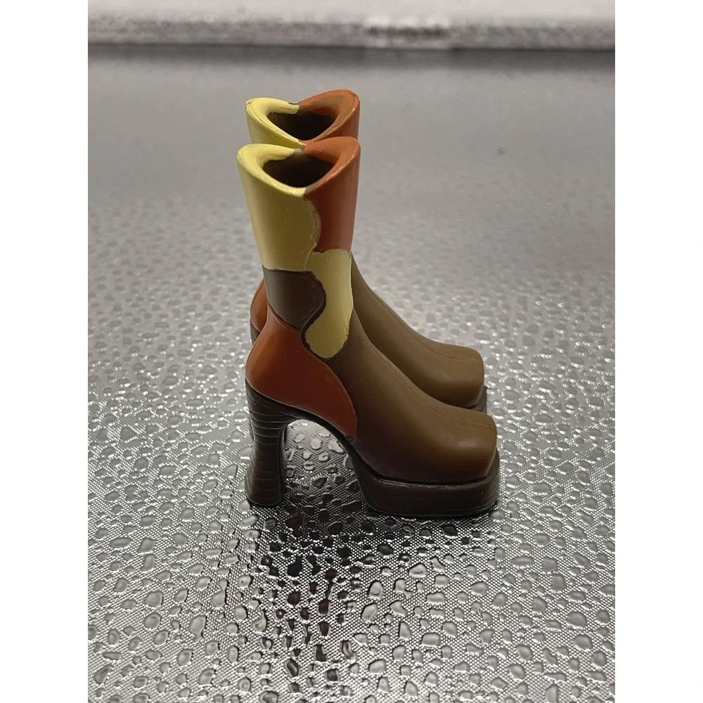 BRATZ XPRESS IT‎ KAYLA MEYGAN BOOTS SHOES High Heel Brown Patchwork Feet #8